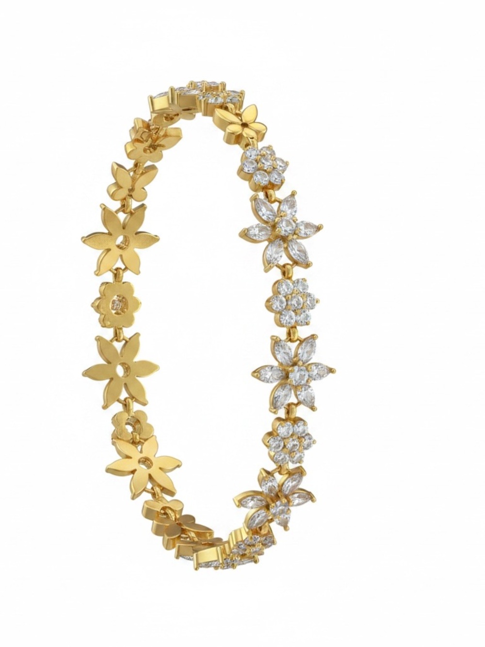 Gold Floral Crystal Link Bracelet for Women by